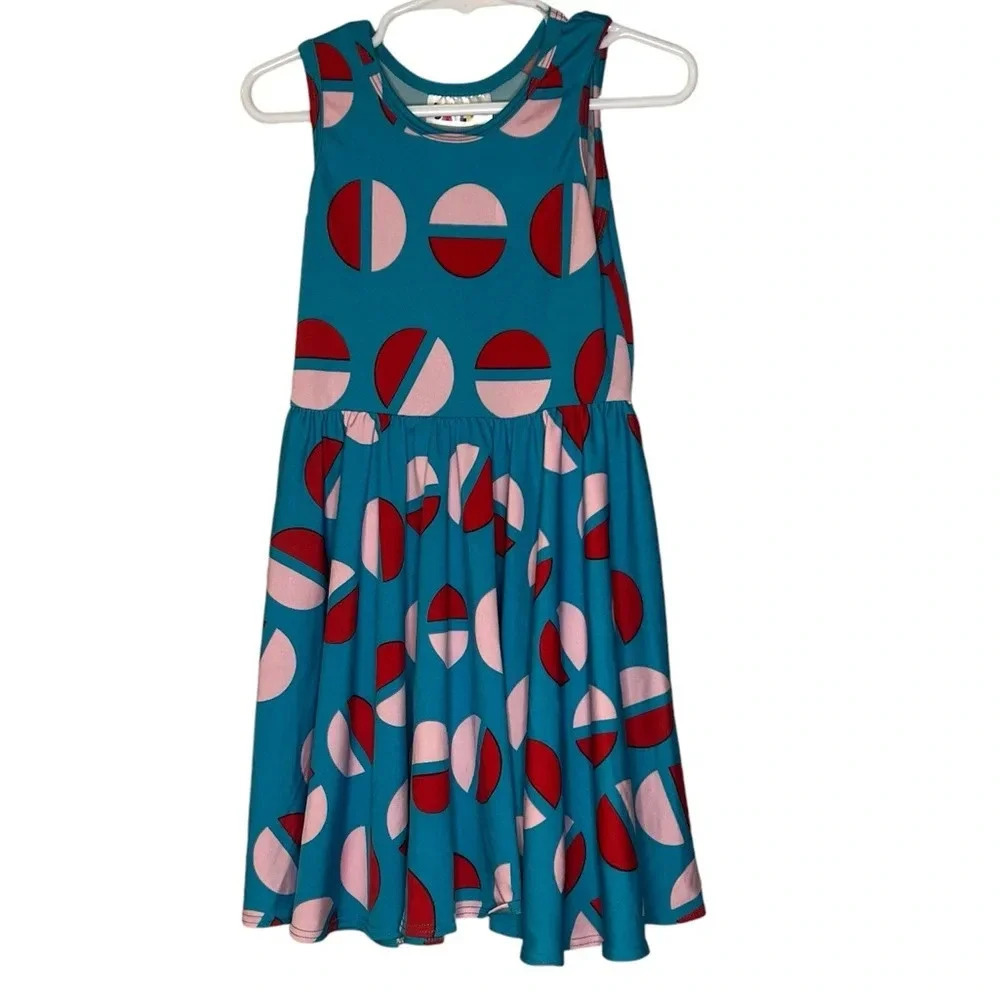 Dot Dot Smile Tank Teal with Pink Geometric Circle Girls Size 3/4